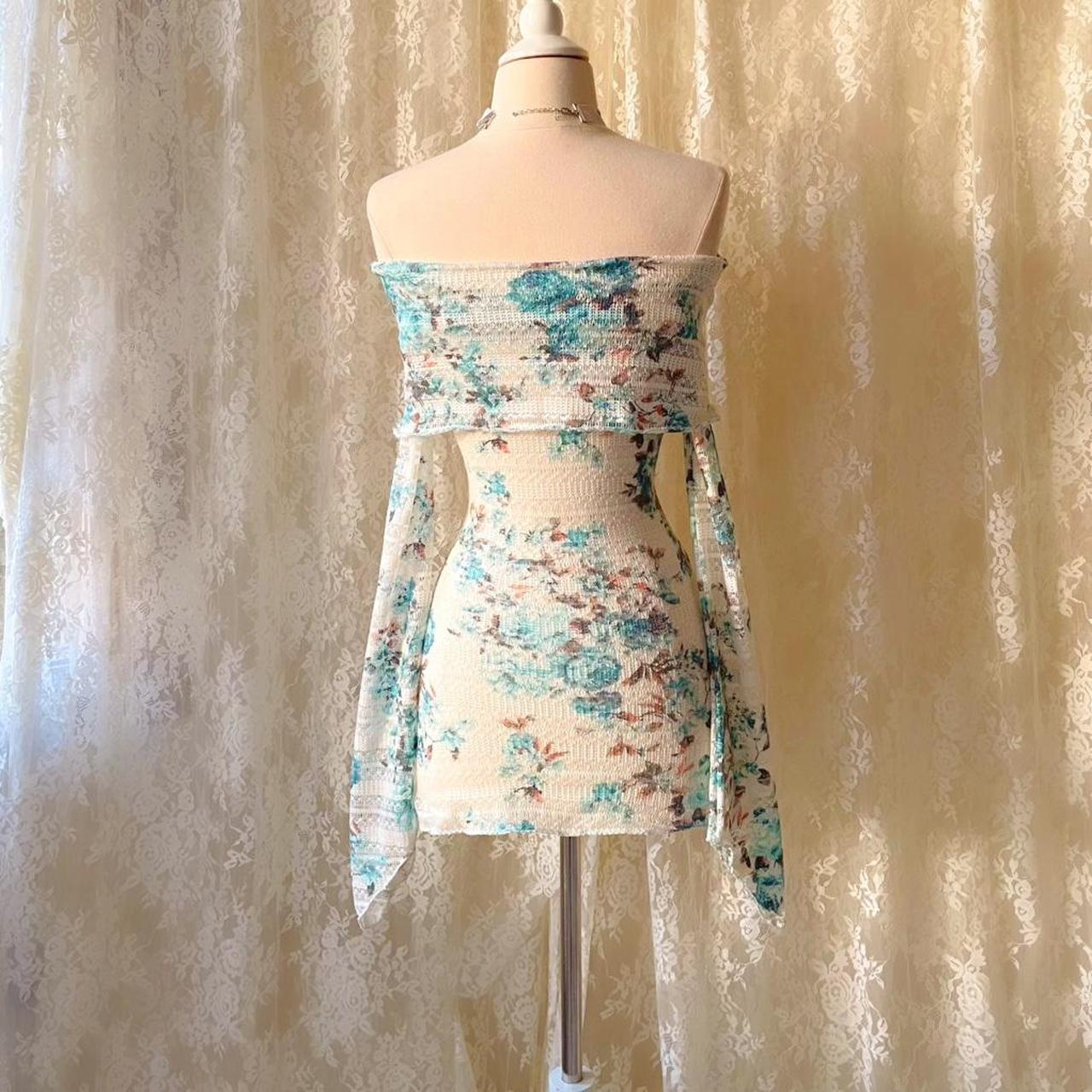 Aphrodite's Angel Baby Blue & White Floral Knit Off the Shoulder Dress