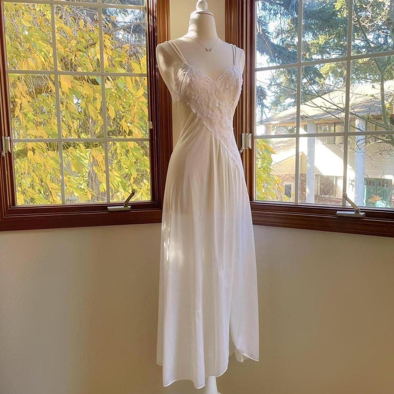 1970s angelic white lace & nylon see through lingerie gown