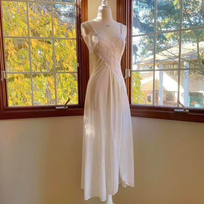 1970s angelic white lace & nylon see through lingerie gown