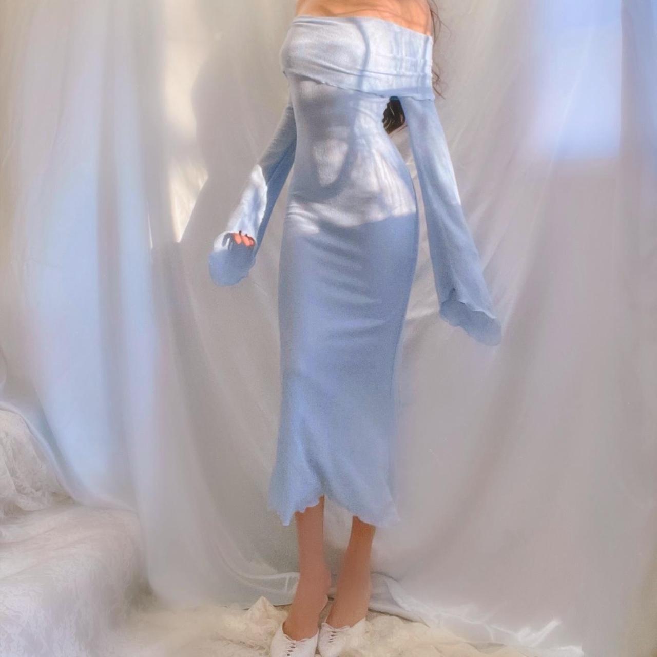 Aphrodite’s Angel Baby Blue Off the Shoulder Mermaid Midi Dress