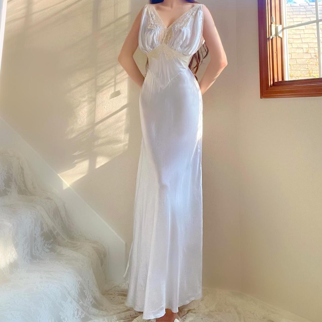 1930s antique pale blue silver old Hollywood glamour lingerie gown