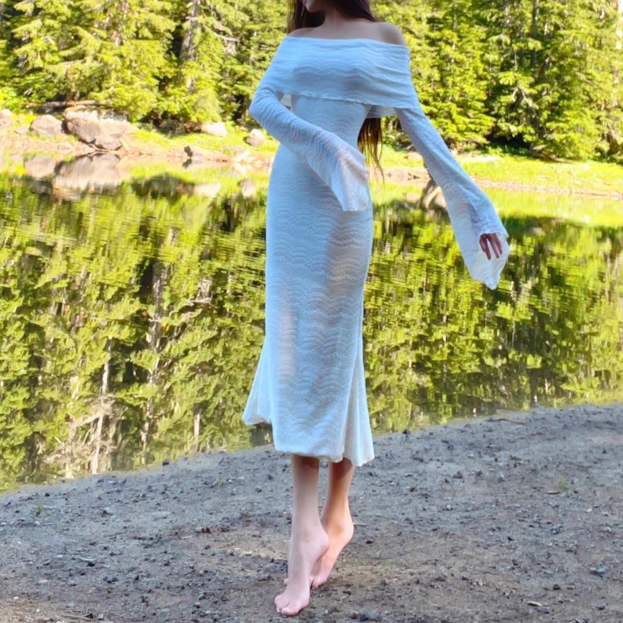 Aphrodite’s Angel White Off the Shoulder Angel Sleeve Midi Dress