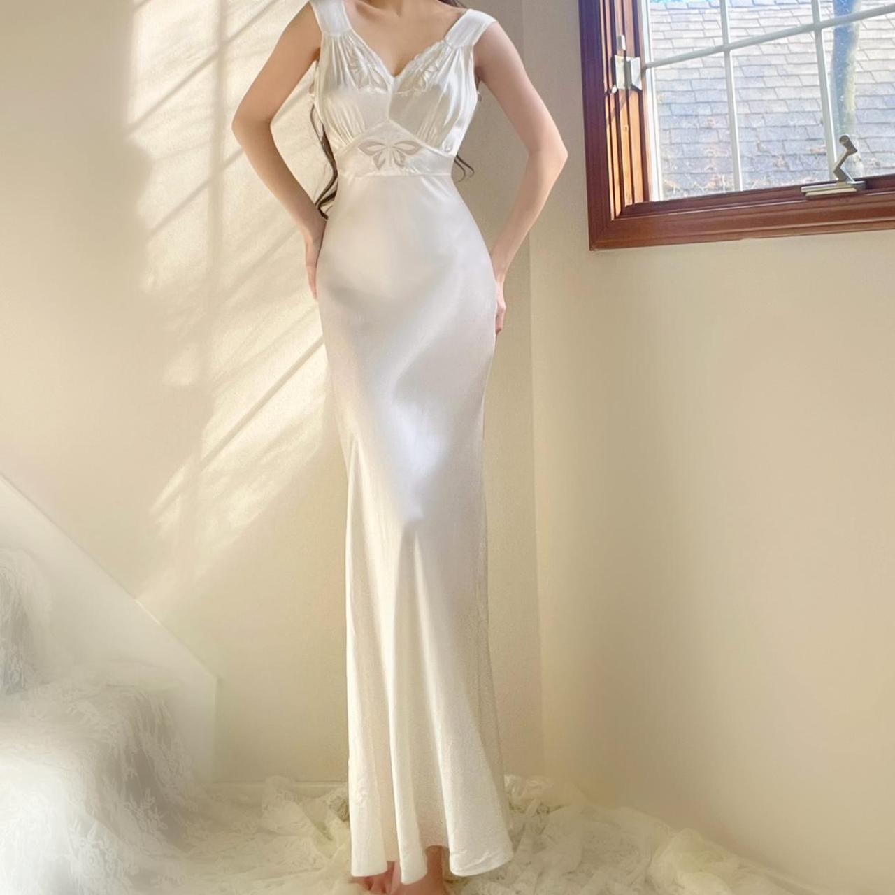 1930s antique bias cut white butterfly honeymoon bridal lingerie gown