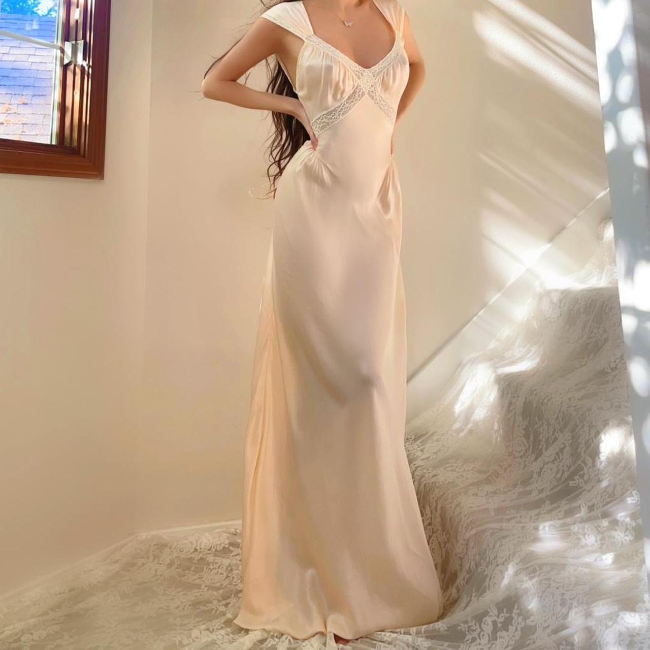 1940s vintage softest peach/apricot bias cut lingerie gown