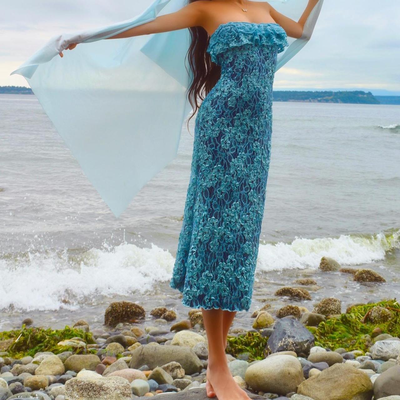 Baby Blue/Navy Sparkly Lace Mermaid Midi Dress