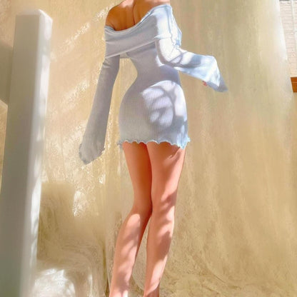 Aphrodite's Angel Baby Blue Off the Shoulder Mermaid Mini Dress