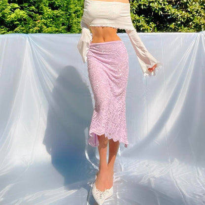 Lilac Sparkly Lace Mermaid Midi Skirt