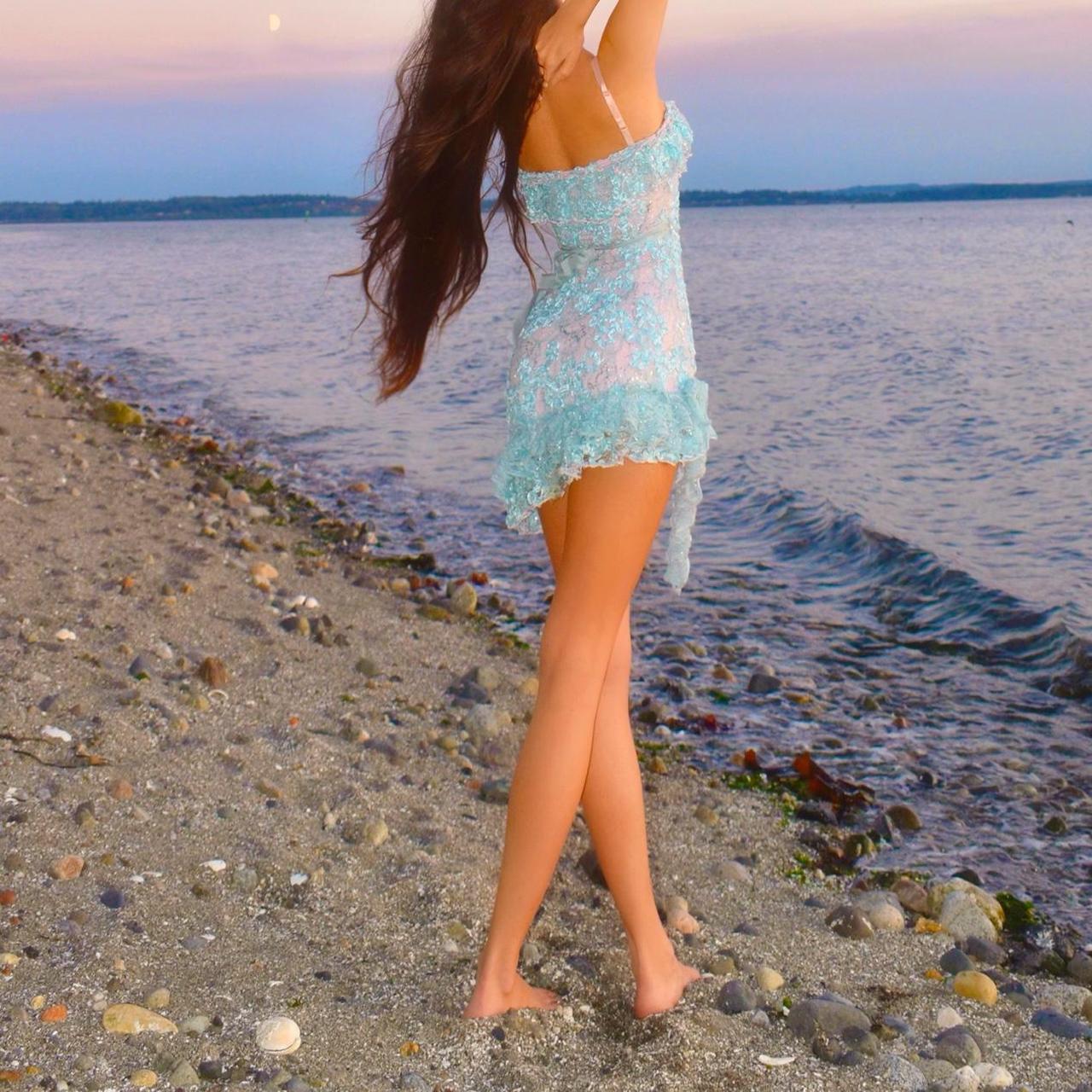 Sirena Ballerina Baby Blue/Pink Lace Ruffled Mini Dress