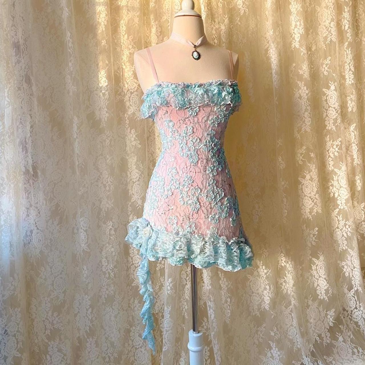 Ballerina Princess Baby Blue & Pink Lace Ruffled Mini Dress