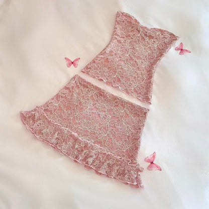 Mauve Sparkly Tube Top + Ruffle Mini Skirt Matching Set