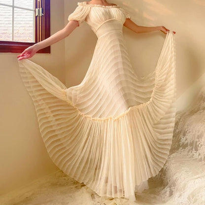 1930s antique ivory/cream stripped silk chiffon ruched gown