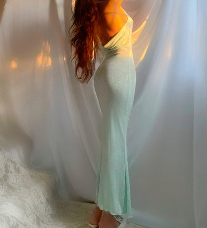 Minty Sea Green Sparkly Cowl Mermaid Maxi Dress (Made to Order)