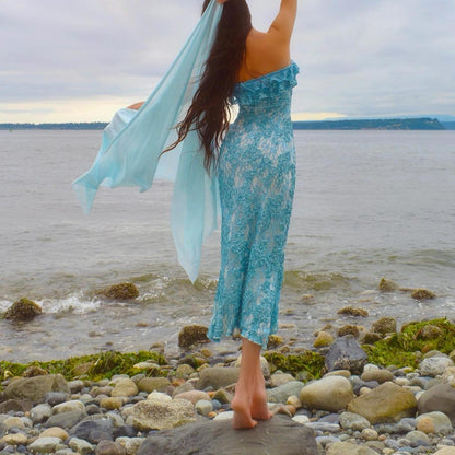 Baby Blue/White Sparkly Lace Mermaid Midi Dress