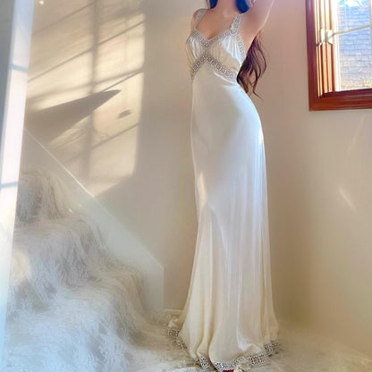 1930s antique ivory/pale yellow bias cut honeymoon bridal lingerie gown