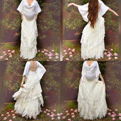 Aphrodite's Angel White Layered Maxi Skirt