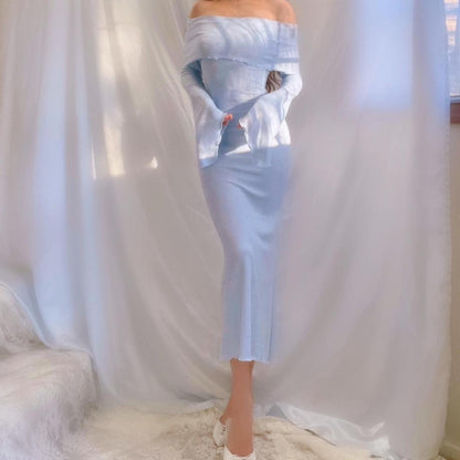 Aphrodite’s Angel Baby Blue Off the Shoulder Mermaid Midi Dress