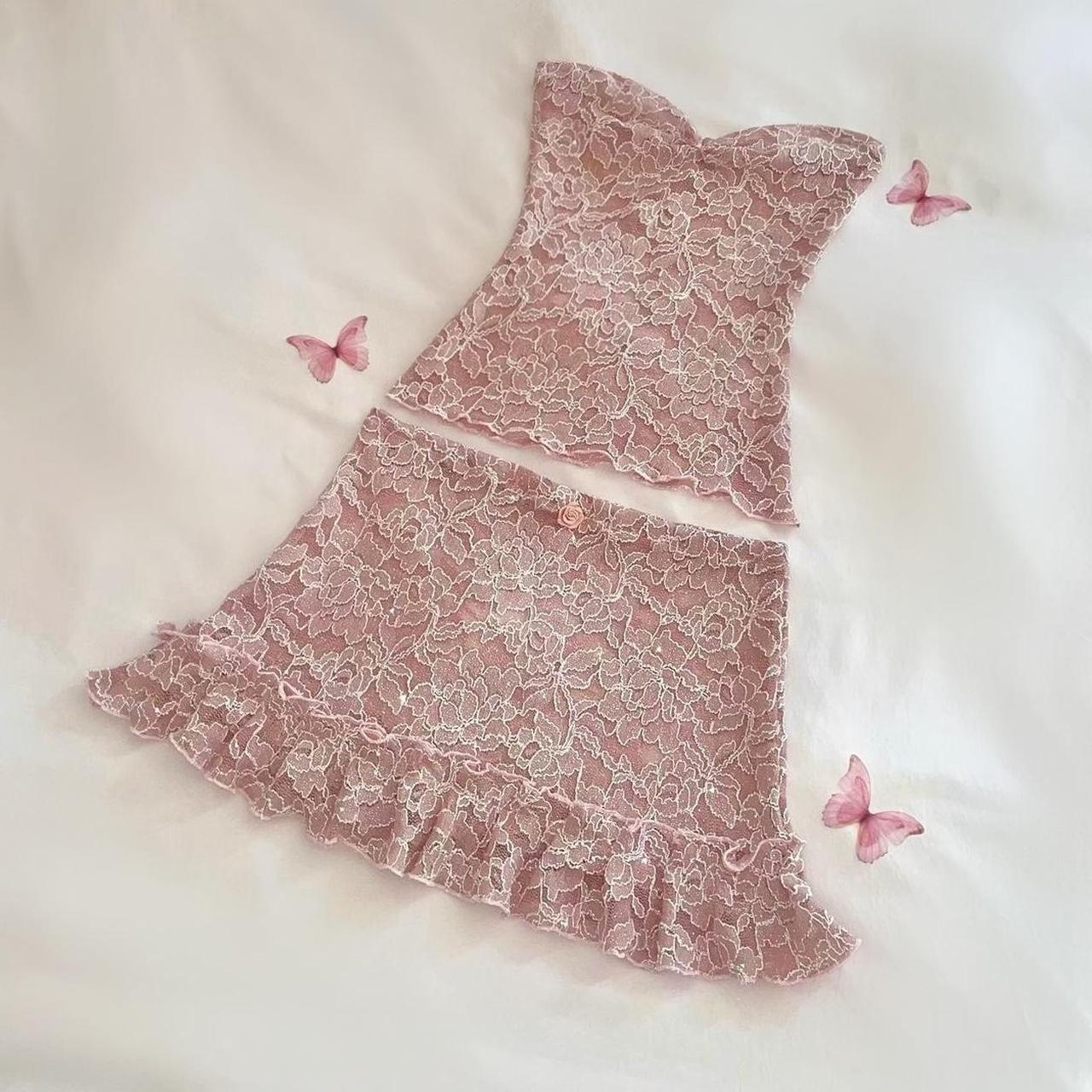 Mauve Sparkly Tube Top + Ruffle Mini Skirt Matching Set