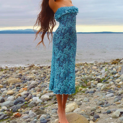 Baby Blue/Navy Sparkly Lace Mermaid Midi Dress