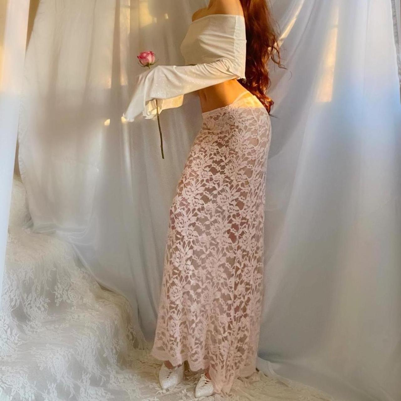 Baby Pink Lace See Through Mermaid Maxi Skirt