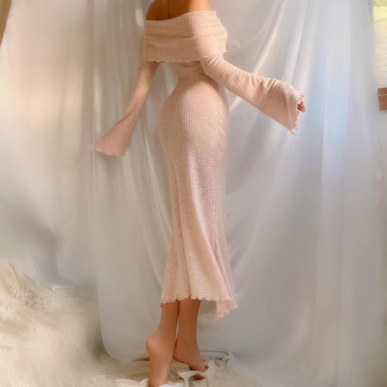 Aphrodite’s Angel Baby Pink Off the Shoulder Mermaid Midi Dress