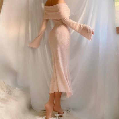 Aphrodite’s Angel Baby Pink Off the Shoulder Mermaid Midi Dress