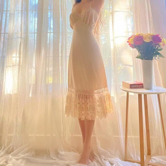 1950s vintage Van Raalte nude nylon/lace lingerie dress