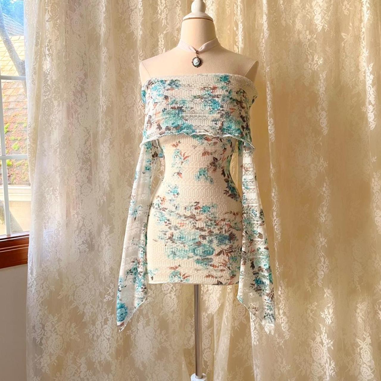 Aphrodite's Angel Baby Blue & White Floral Knit Off the Shoulder Dress