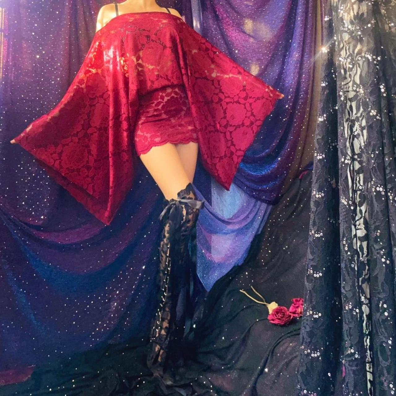 Burgundy/Maroon Lace Draped Batwing Mini Dress