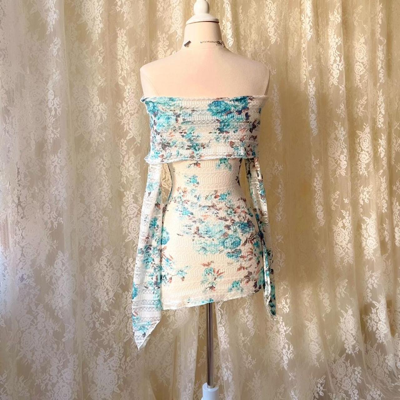 Aphrodite's Angel Baby Blue & White Floral Knit Off the Shoulder Dress
