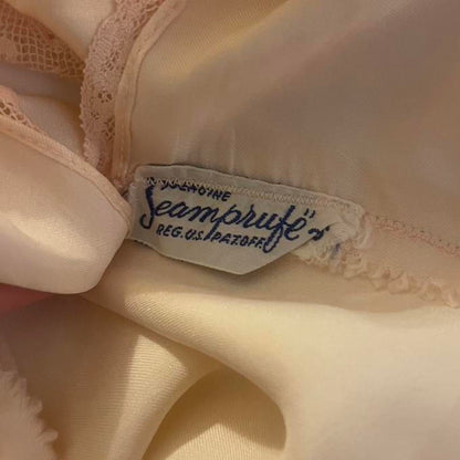 1930s antique peachy baby pink bias cut lace trim lingerie gown