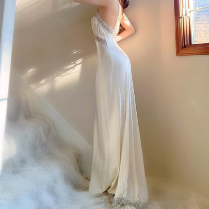 1930s antique ivory/pale yellow bias cut honeymoon bridal lingerie gown