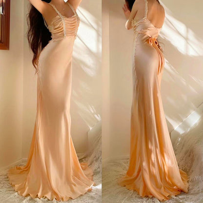 1930s antique soft peach/apricot romantic silk bias cut lingerie gown