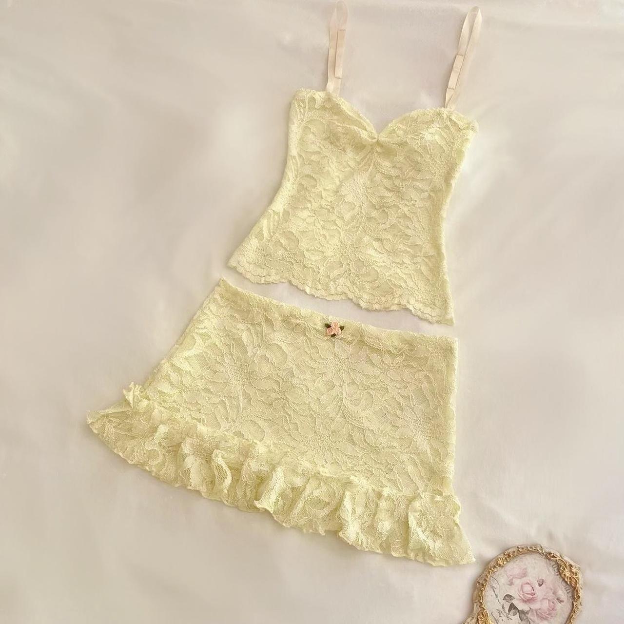 Pale Yellow Sparkly Cami + Ruffle Mini Skirt Matching Set