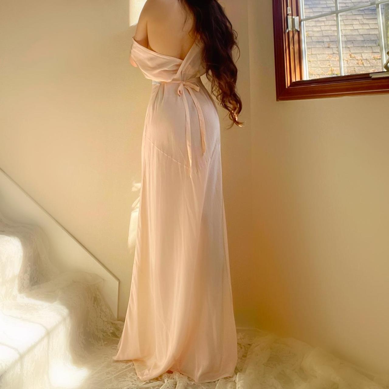 1940s pale pink/baby blue trim bias cut lingerie gown