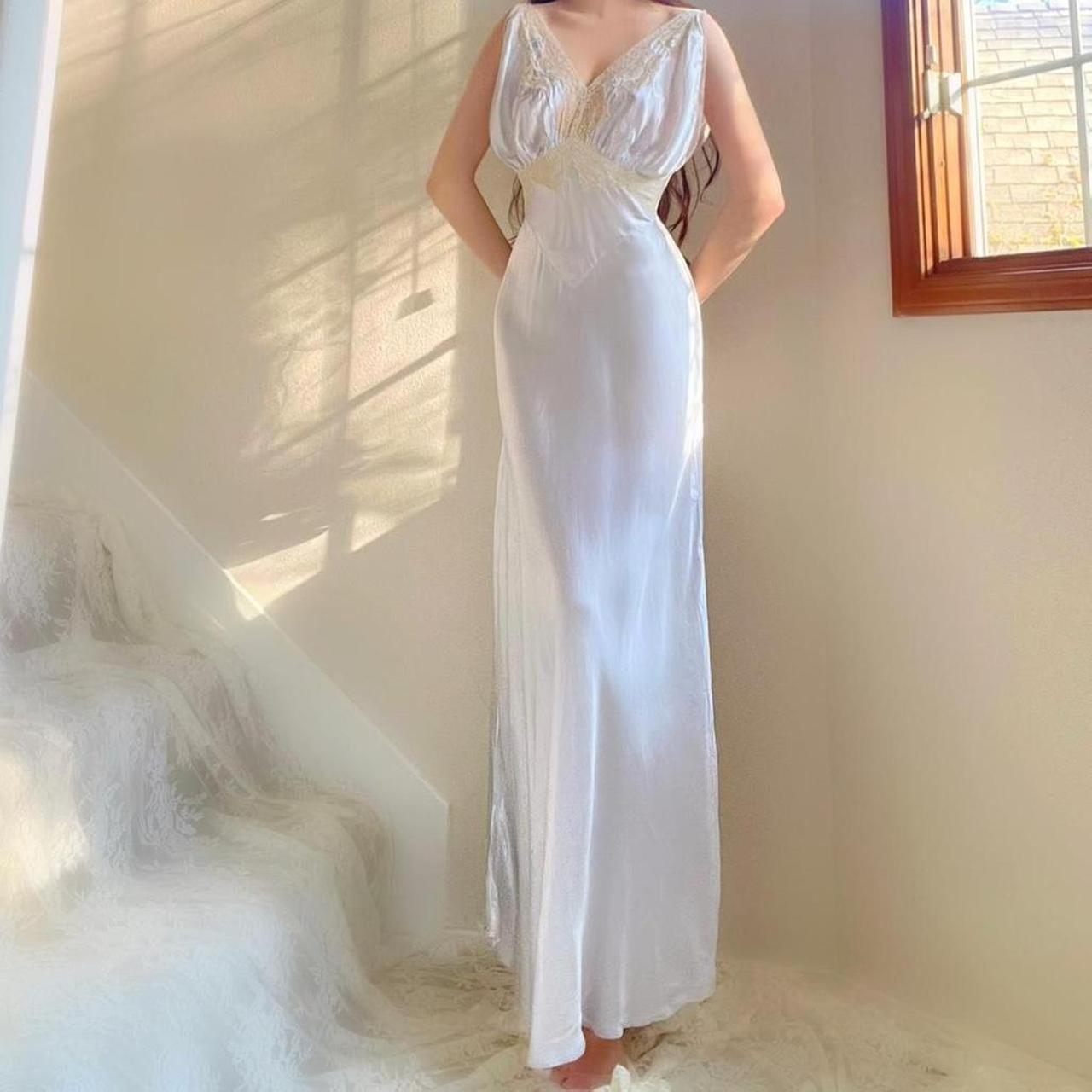 1930s pale blue silver old Hollywood glamour lingerie gown