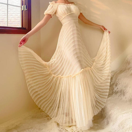1930s antique ivory/cream stripped silk chiffon ruched gown