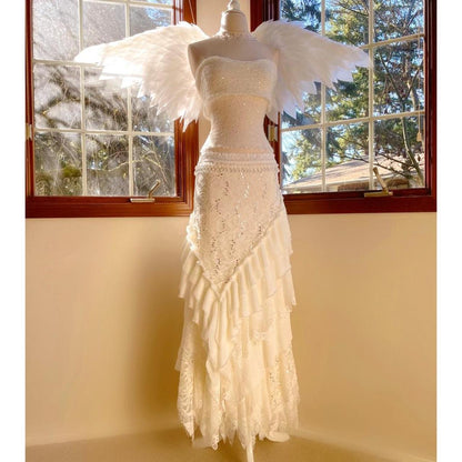 Aphrodite's Angel White Layered Maxi Skirt