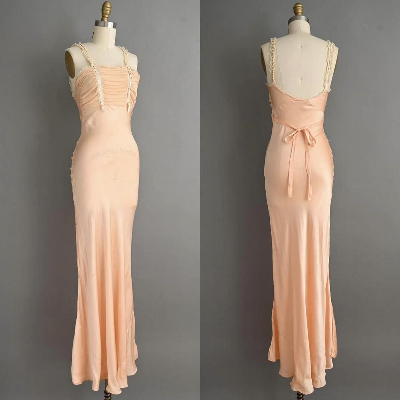 1930s antique soft peach/apricot romantic silk bias cut lingerie gown