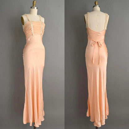 1930s antique soft peach/apricot romantic silk bias cut lingerie gown