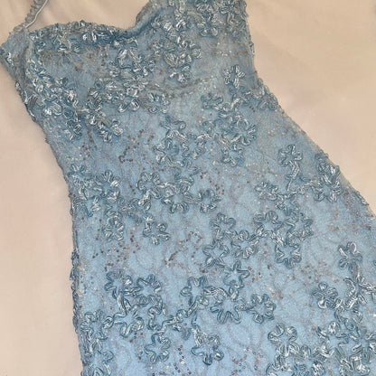 Baby Blue Sparkly Lace Mermaid Midi Dress