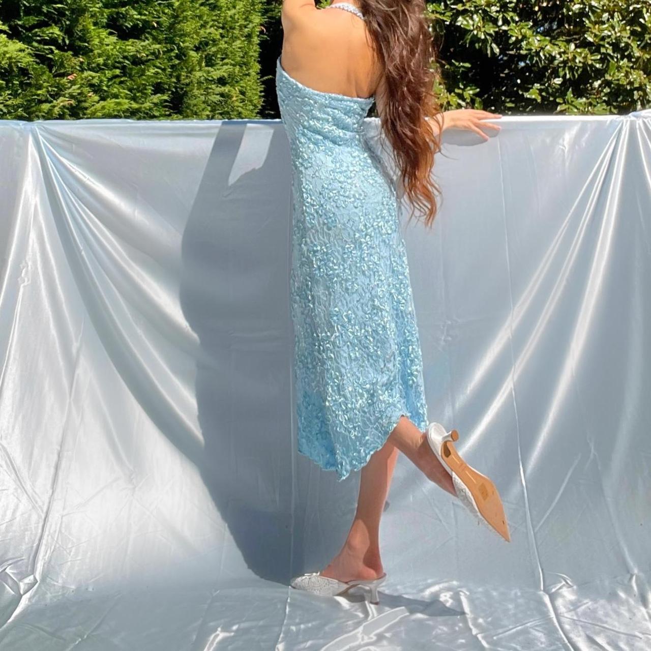 Baby Blue Sparkly Lace Mermaid Midi Dress